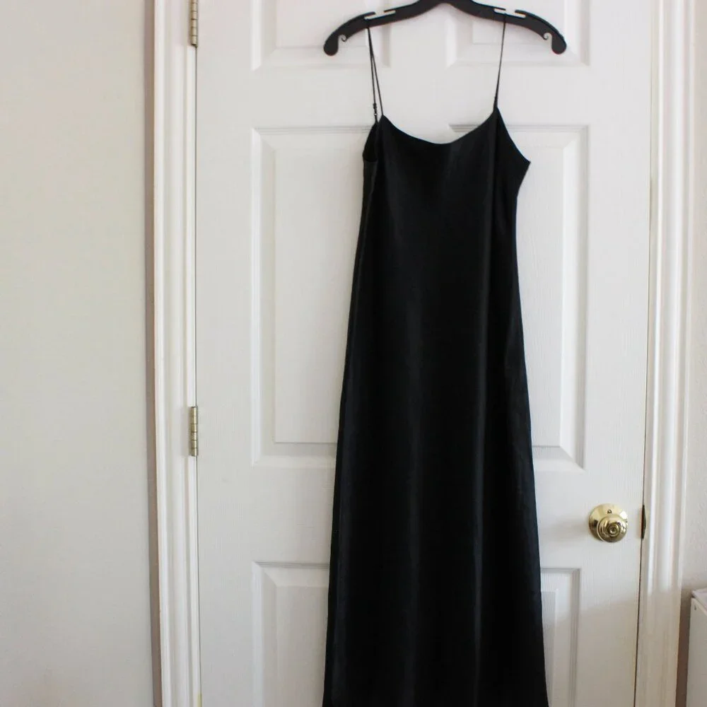 Vince Satin Slip Midi Dress in Black - Picture 2 of 6